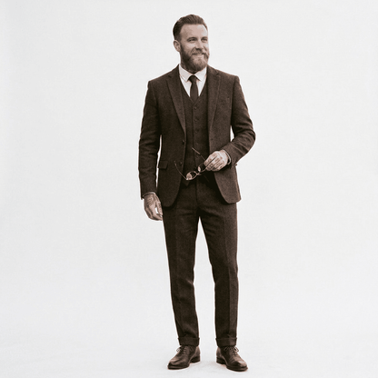 Elegant Herringbone Men's Suit for Weddings