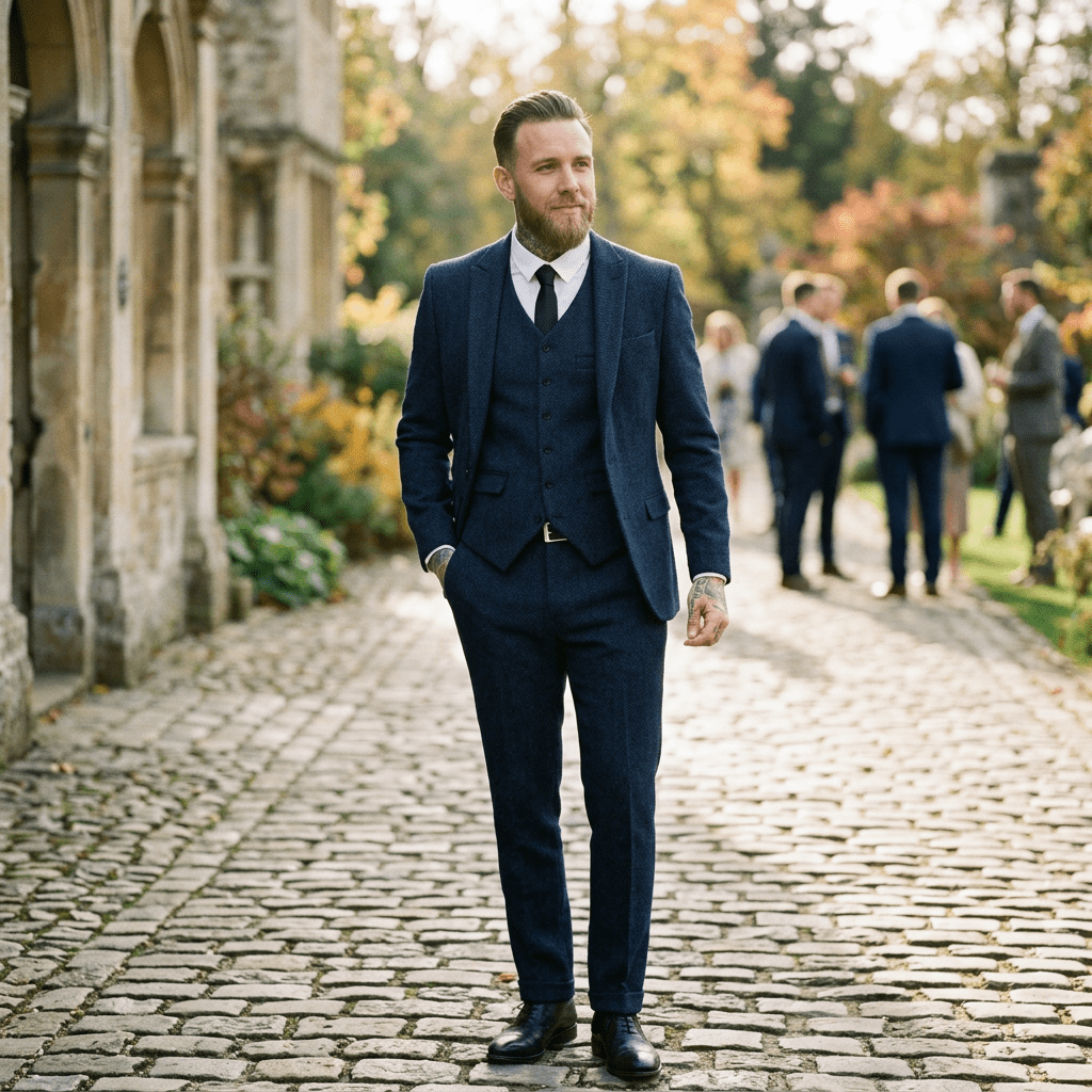 Elegant Herringbone Men's Suit for Weddings