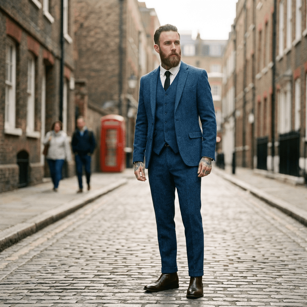 Elegant Herringbone Men's Suit for Weddings