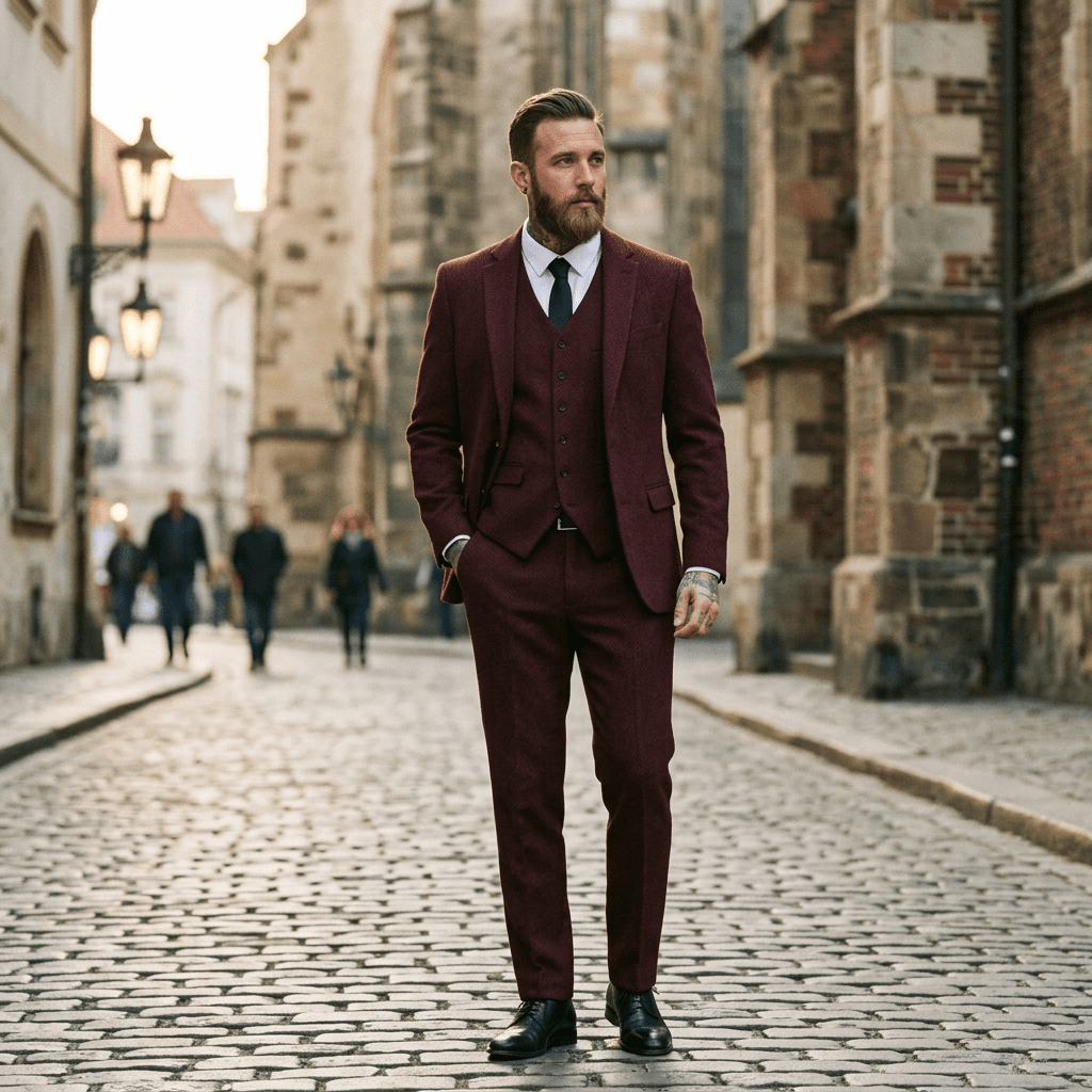 Elegant Herringbone Men's Suit for Weddings