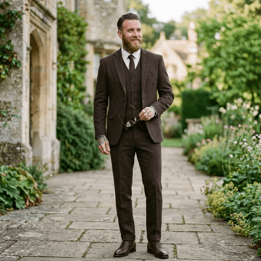 Elegant Herringbone Men's Suit for Weddings