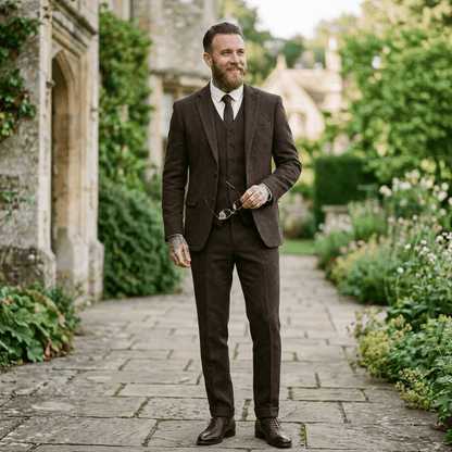 Elegant Herringbone Men's Suit for Weddings