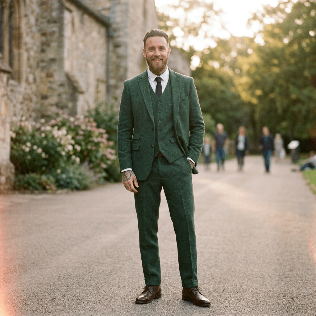 Elegant Herringbone Men's Suit for Weddings