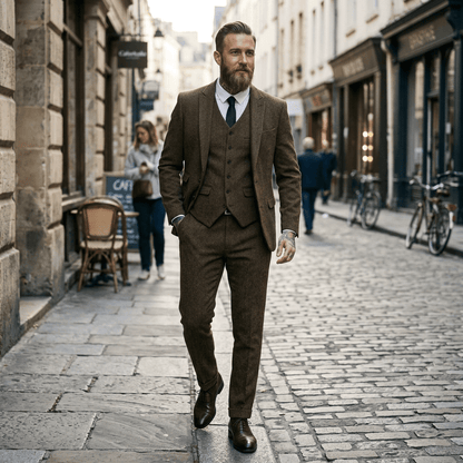 Elegant Herringbone Men's Suit for Weddings