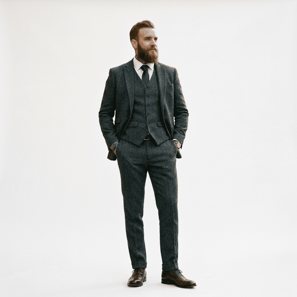 Elegant Herringbone Men's Suit for Weddings
