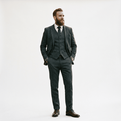 Elegant Herringbone Men's Suit for Weddings