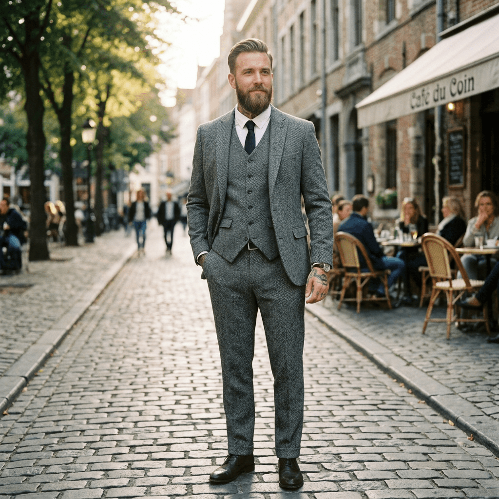 Elegant Herringbone Men's Suit for Weddings