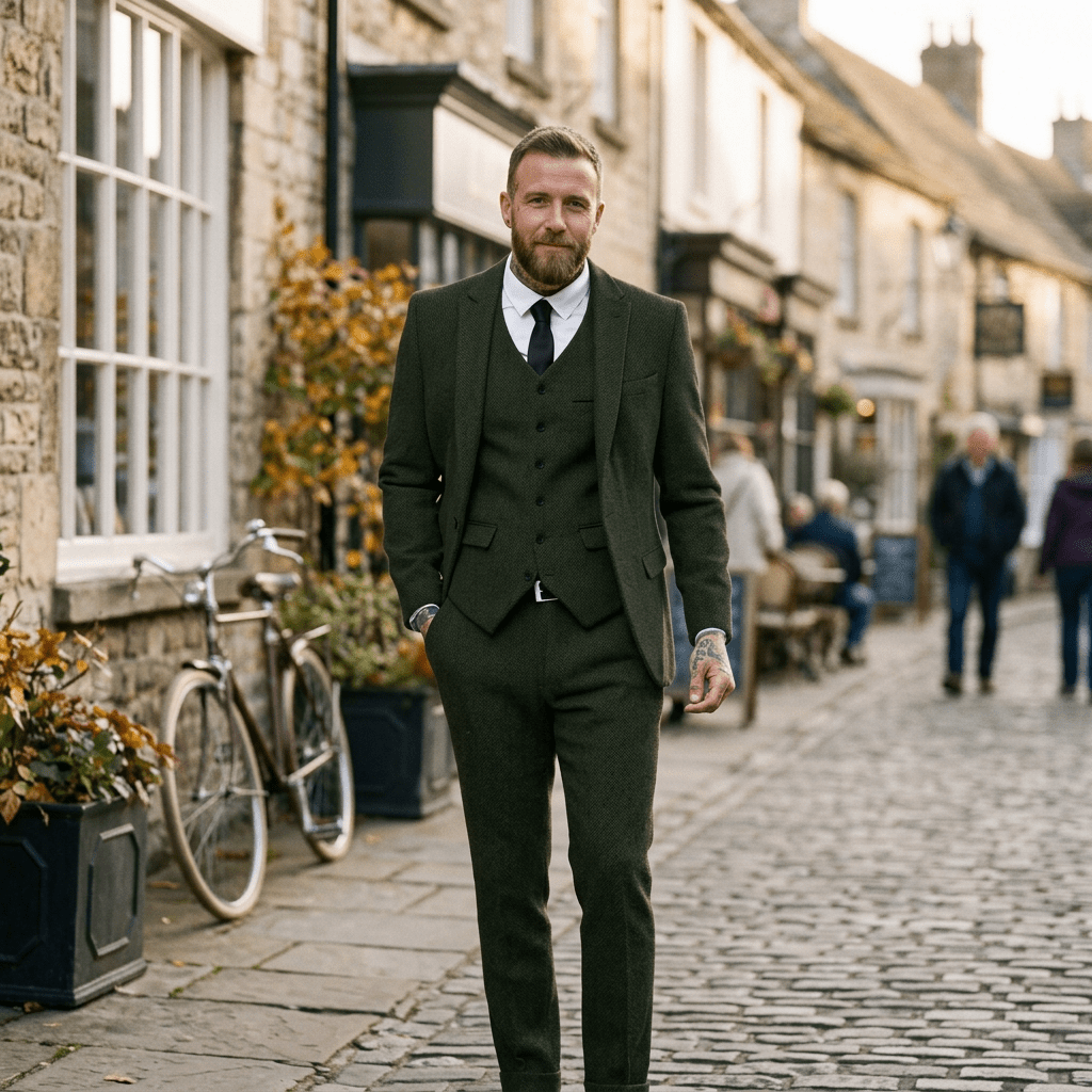 Elegant Herringbone Men's Suit for Weddings