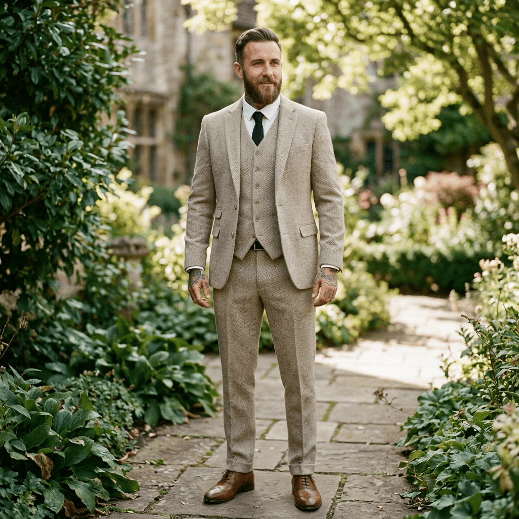 Elegant Herringbone Men's Suit for Weddings