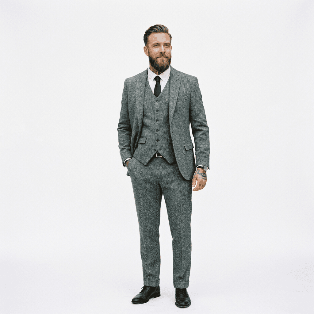 Elegant Herringbone Men's Suit for Weddings