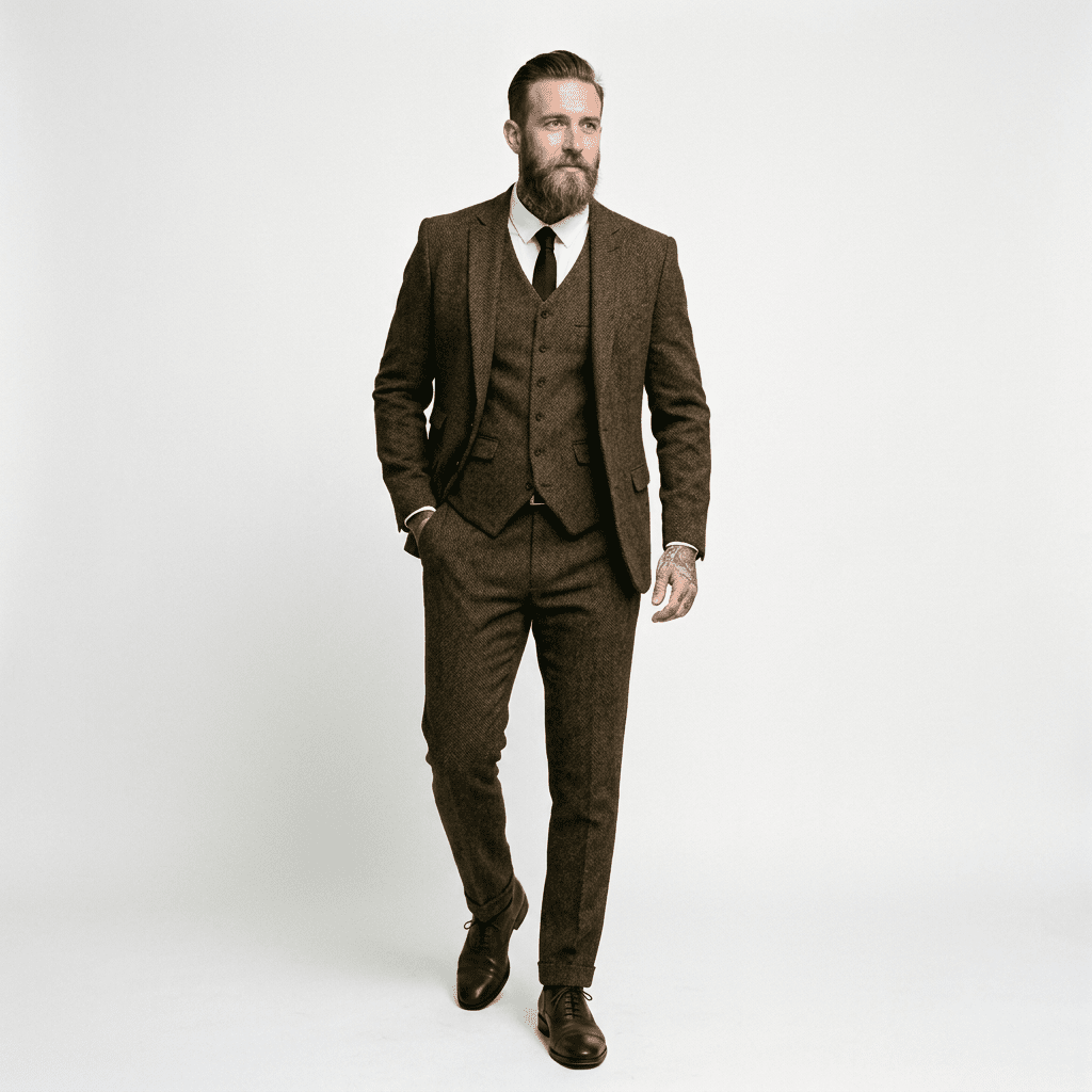 Elegant Herringbone Men's Suit for Weddings