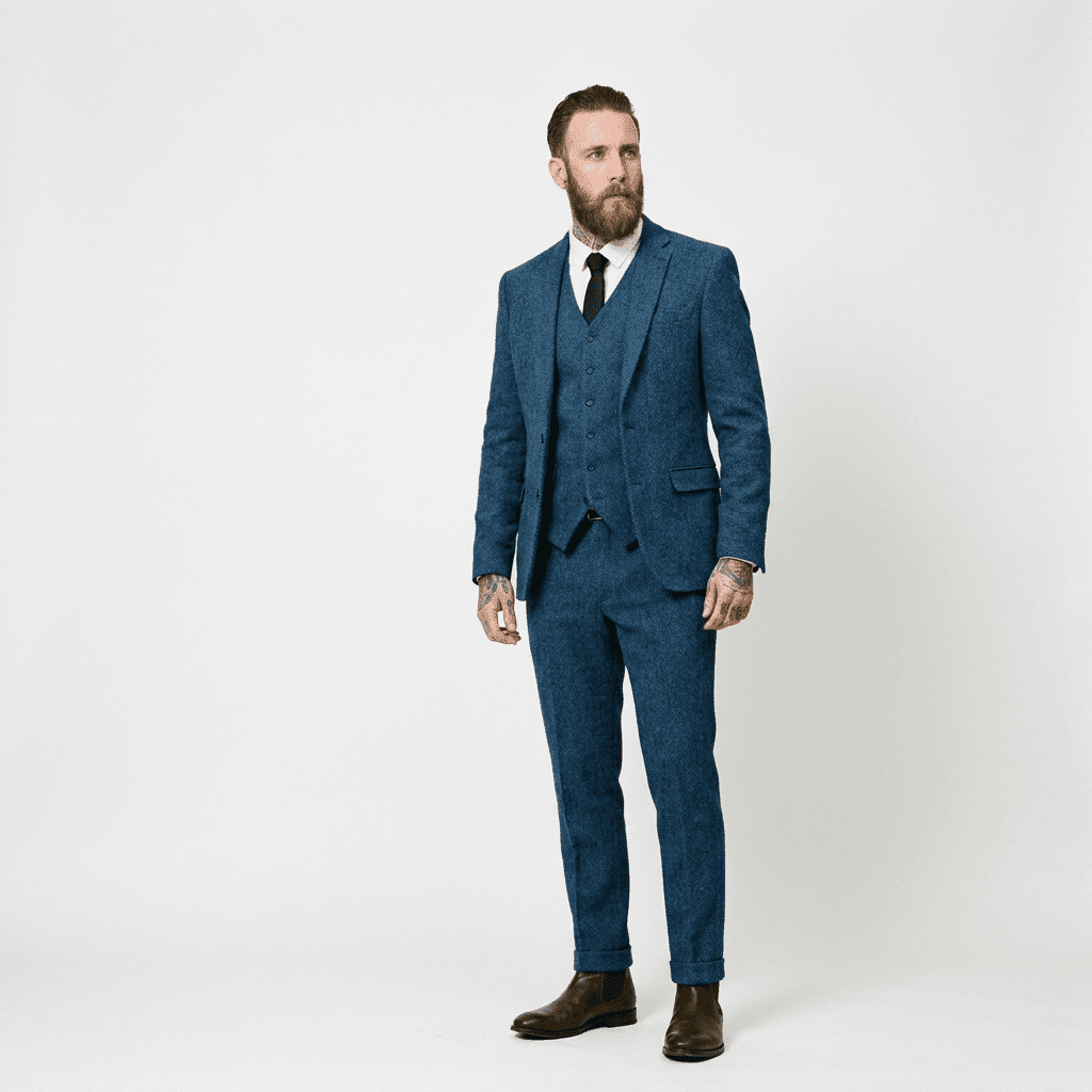 Elegant Herringbone Men's Suit for Weddings