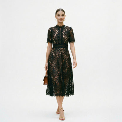 Elegant Lace Midi Dress for Wedding Guests and Formal Events