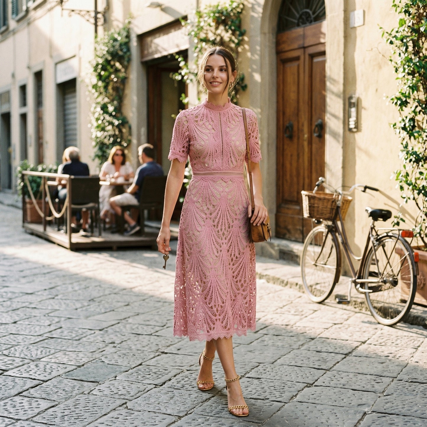 Elegant Lace Midi Dress for Wedding Guests and Formal Events