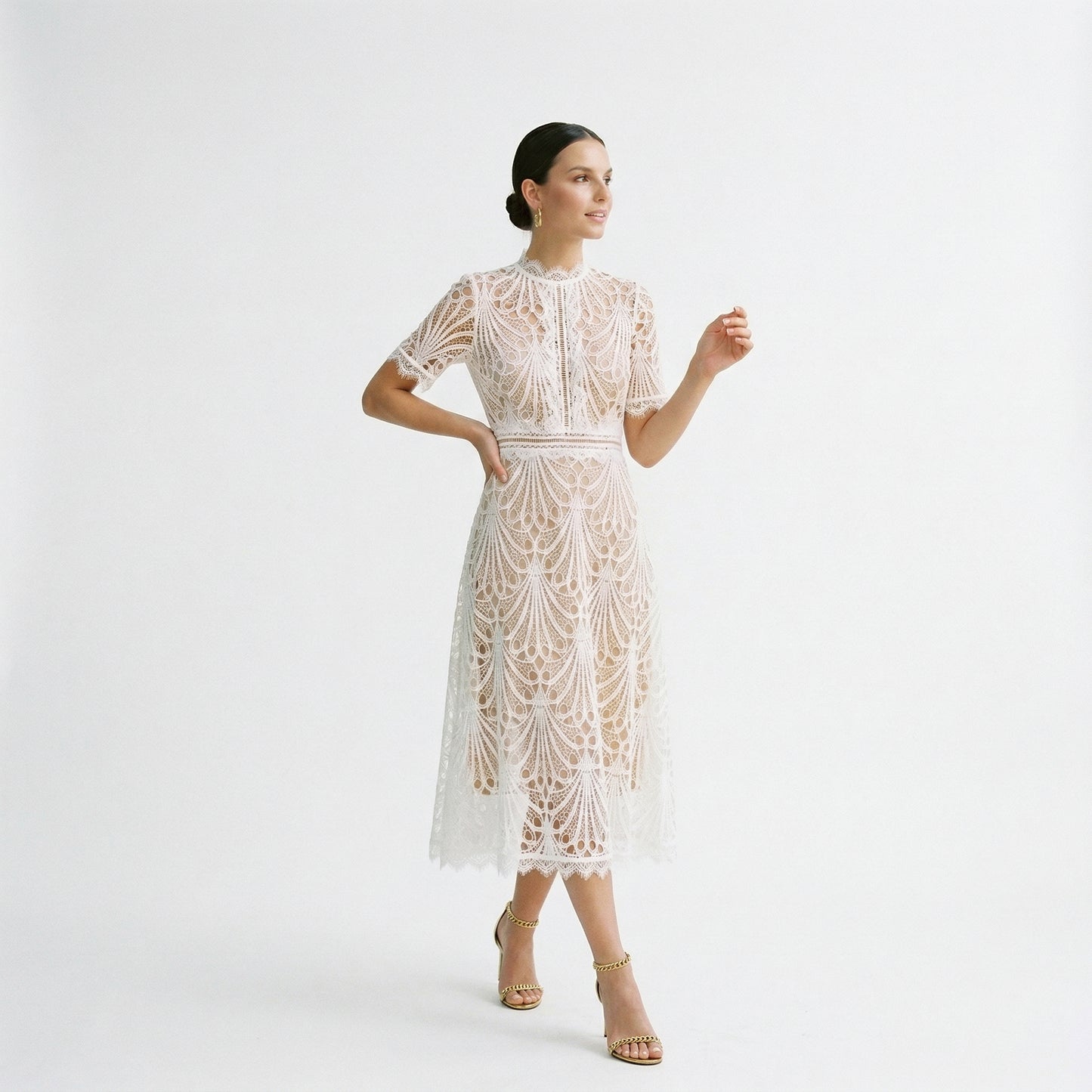 Elegant Lace Midi Dress for Wedding Guests and Formal Events