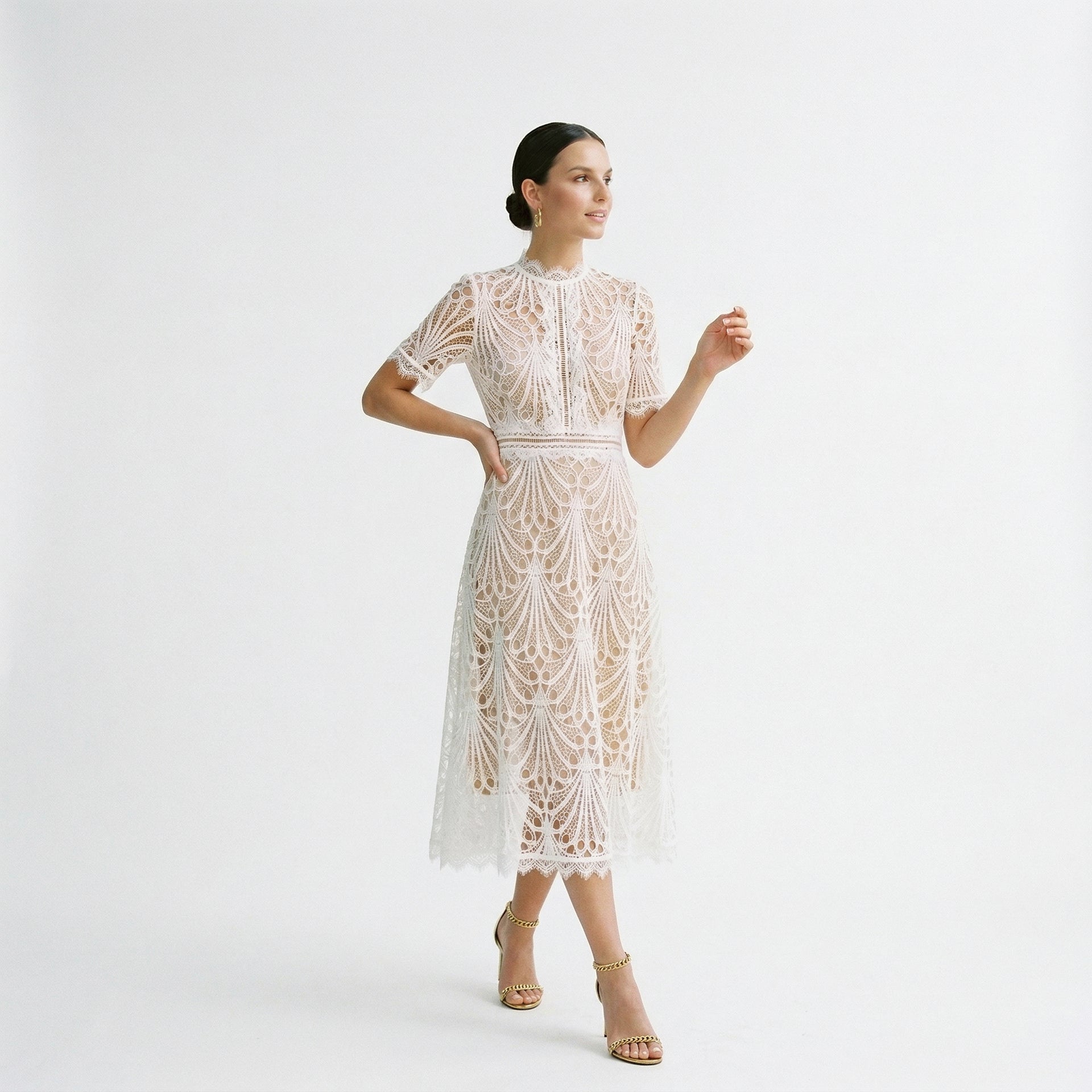 Elegant Lace Midi Dress for Wedding Guests and Formal Events – OLENOVA