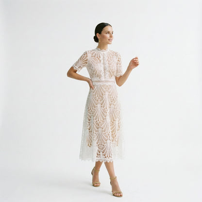 Elegant Lace Midi Dress for Wedding Guests and Formal Events
