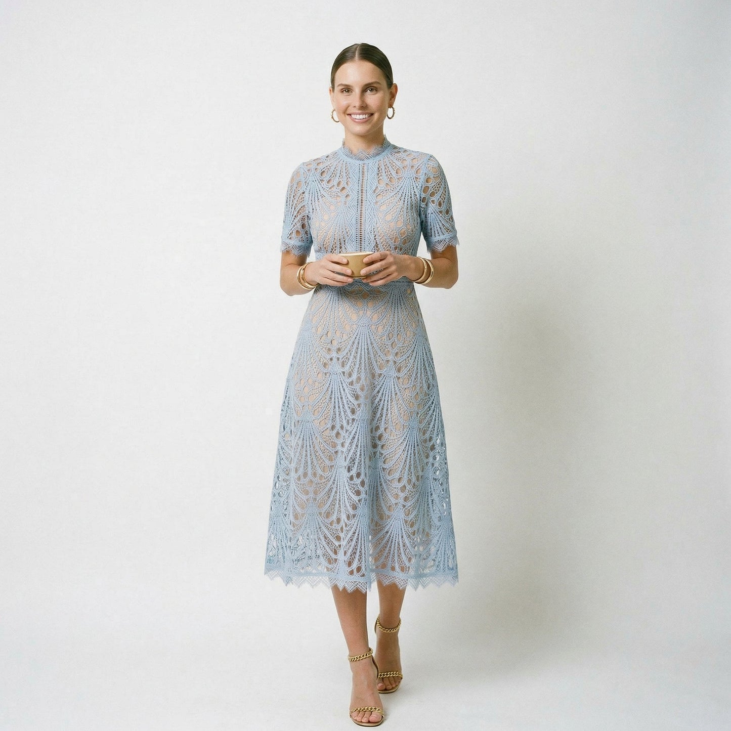 Elegant Lace Midi Dress for Wedding Guests and Formal Events