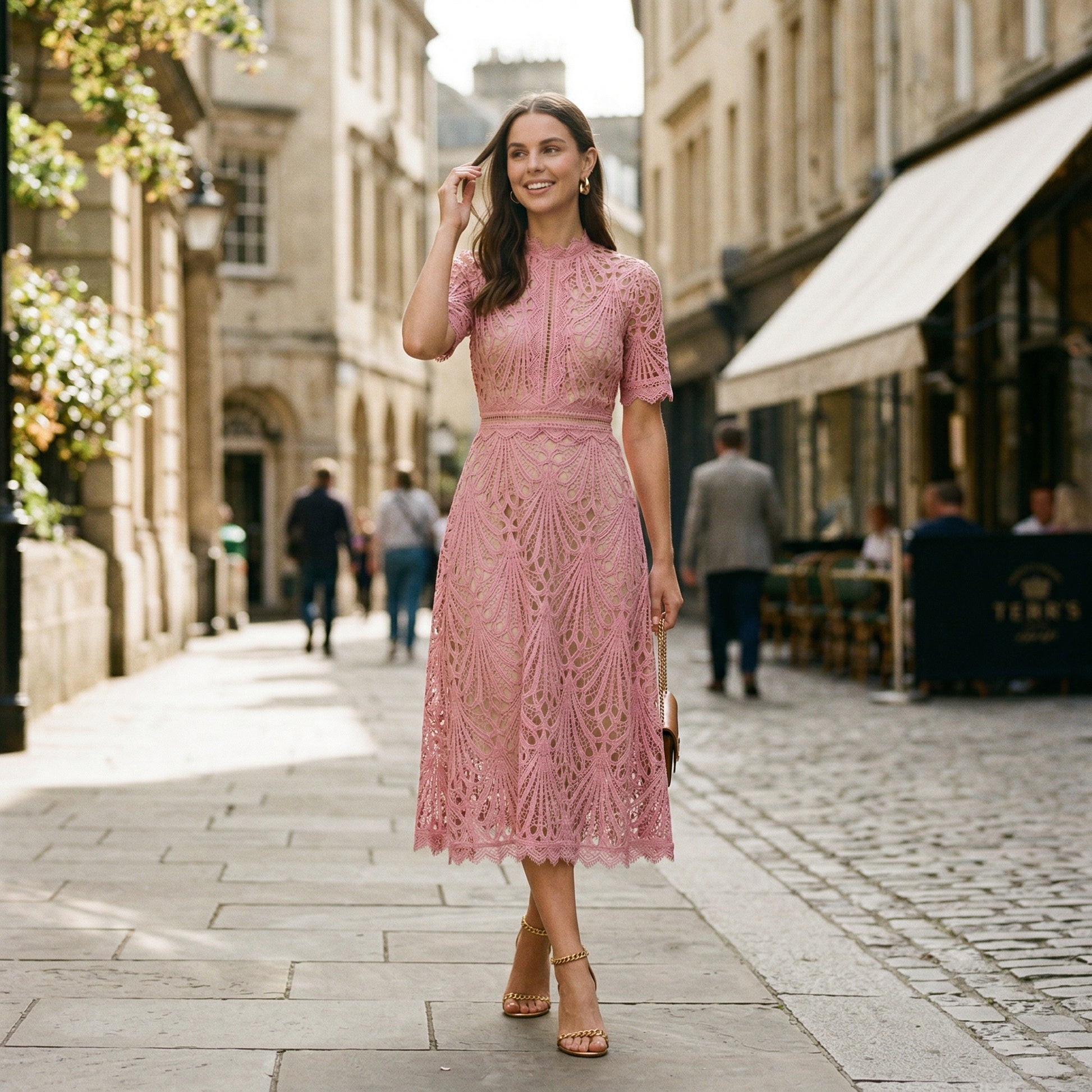 Elegant Lace Midi Dress for Wedding Guests and Formal Events