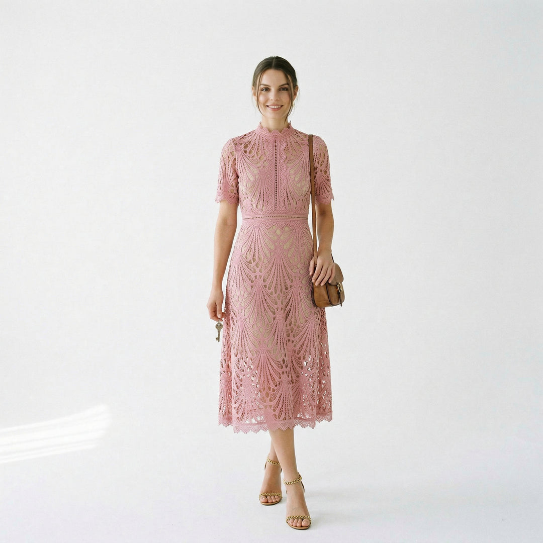 Elegant Lace Midi Dress for Wedding Guests and Formal Events  OLENOVA