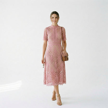 Elegant Lace Midi Dress for Wedding Guests and Formal Events
