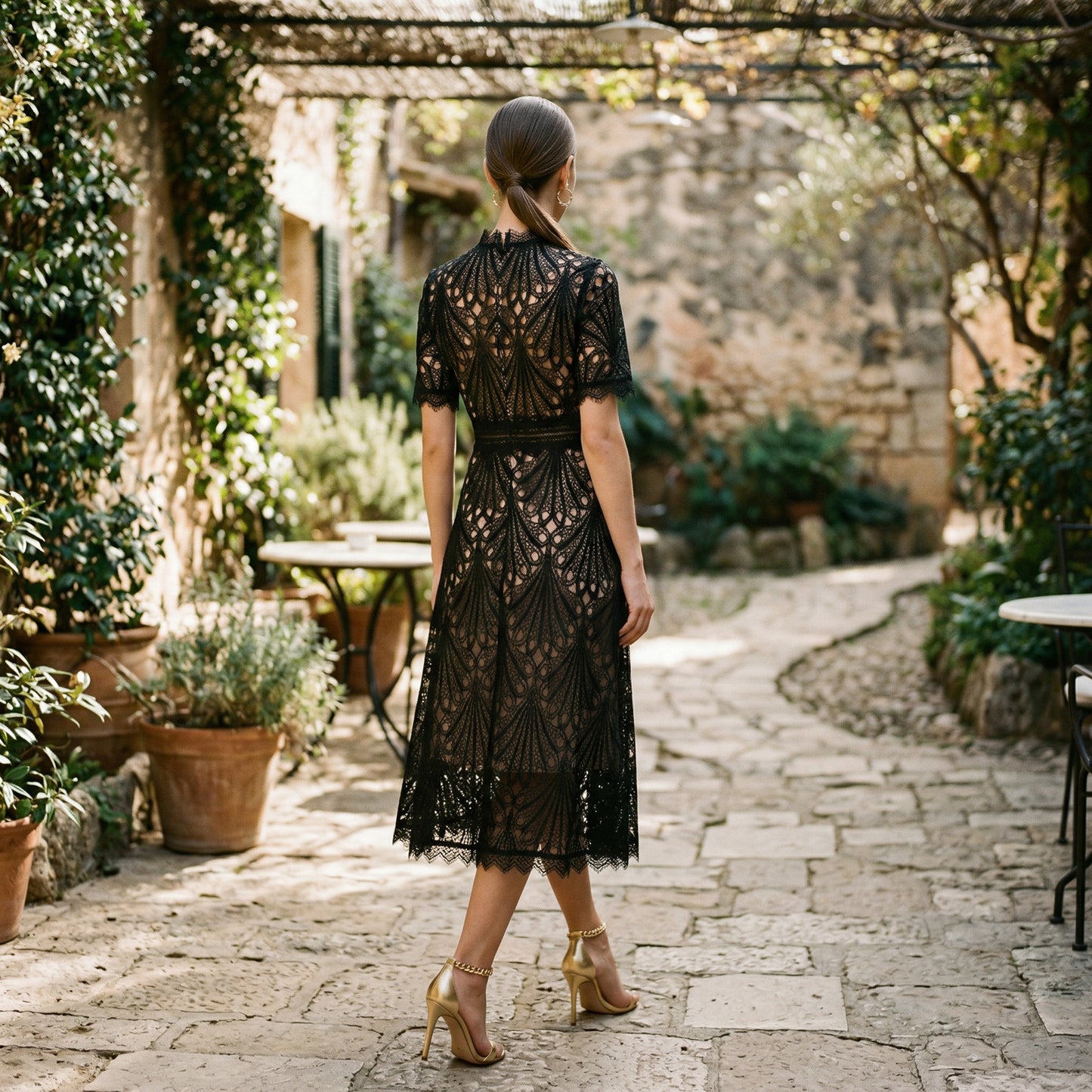 Elegant Lace Midi Dress for Wedding Guests and Formal Events