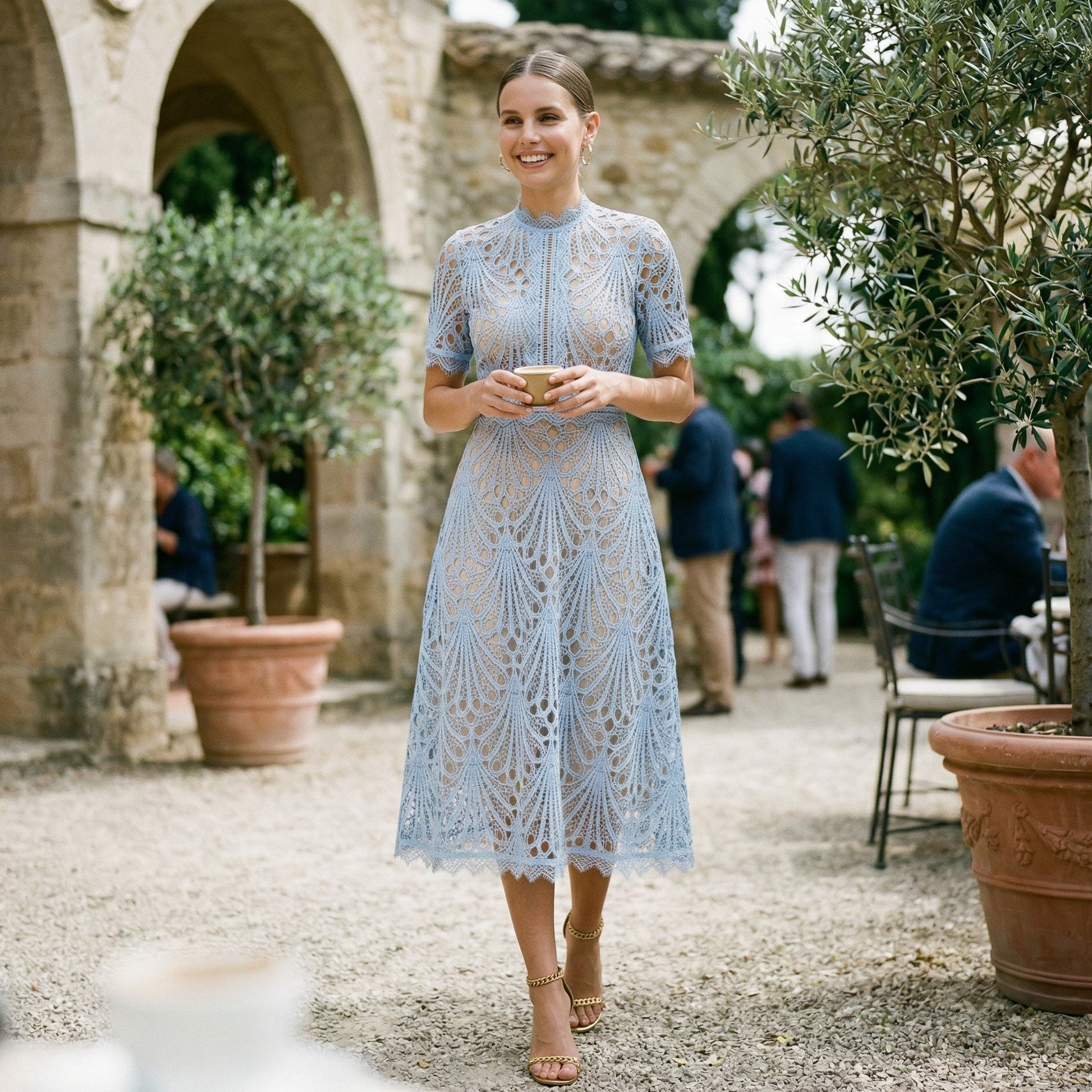 Elegant Lace Midi Dress for Wedding Guests and Formal Events