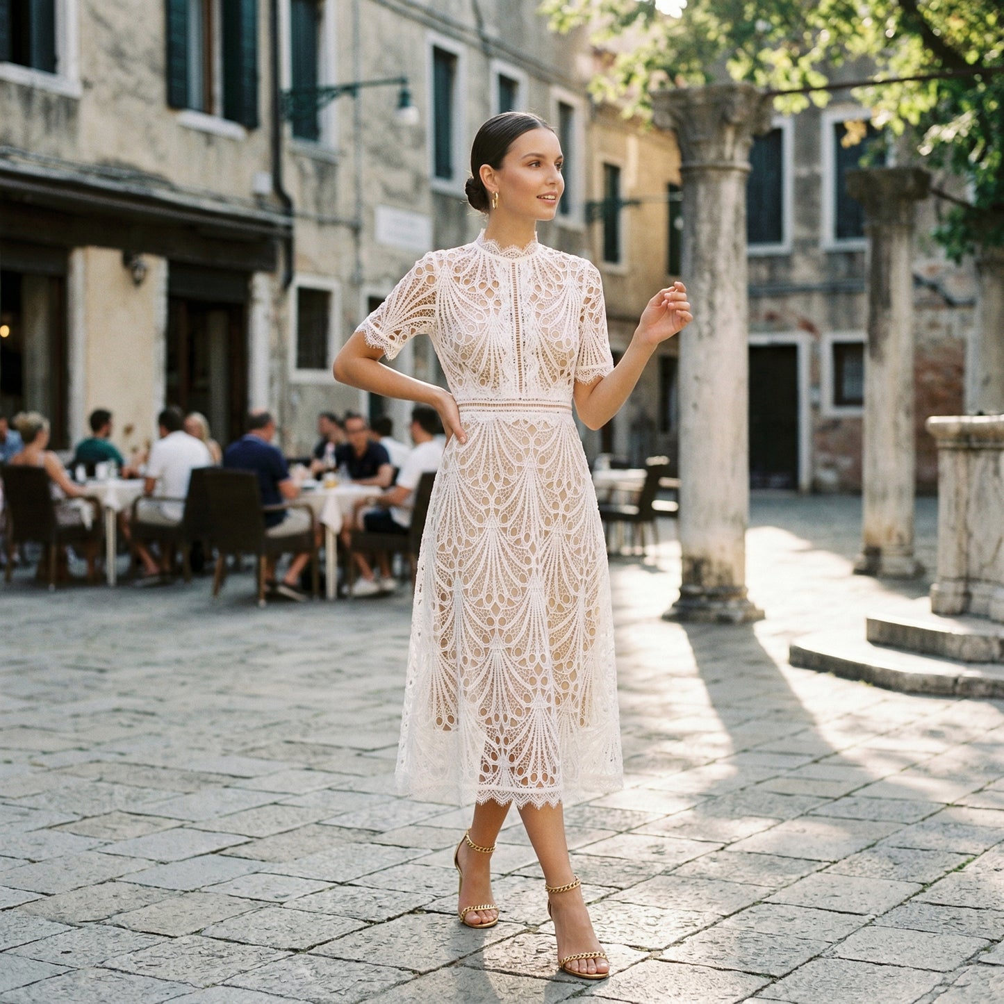Elegant Lace Midi Dress for Wedding Guests and Formal Events