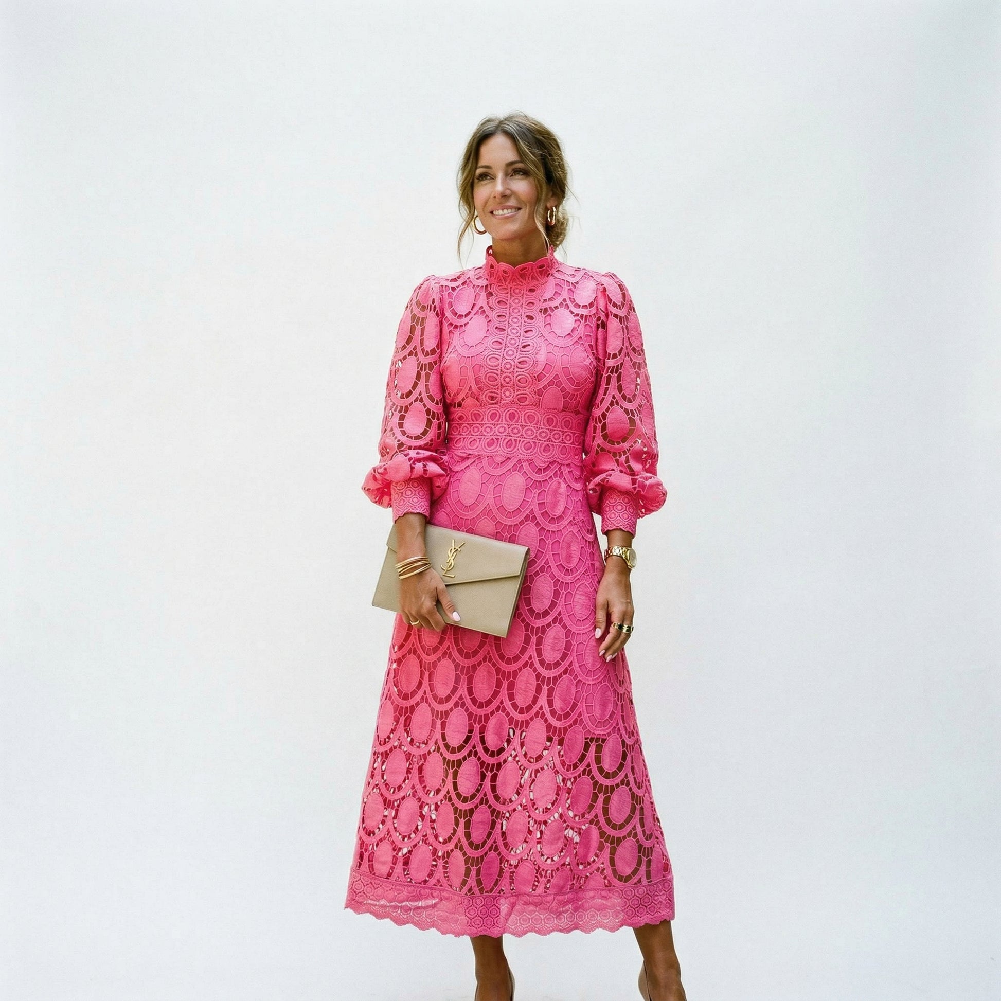 Elegant Lace Midi Wedding Guest Dress