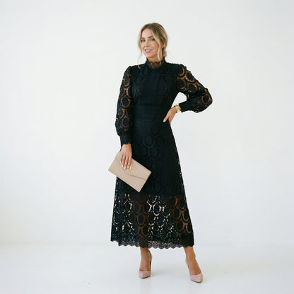 Elegant Lace Midi Wedding Guest Dress