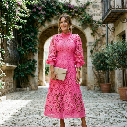 Elegant Lace Midi Wedding Guest Dress