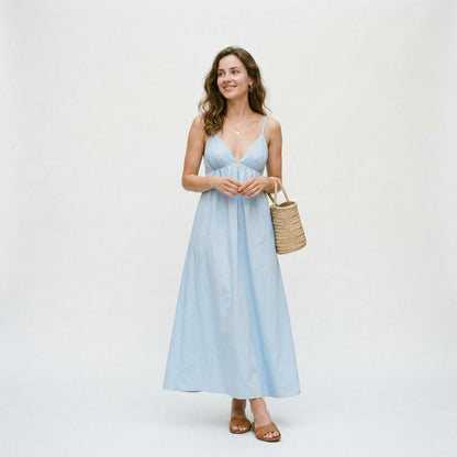 Elegant White Maxi Dress for Women with Open Back Design