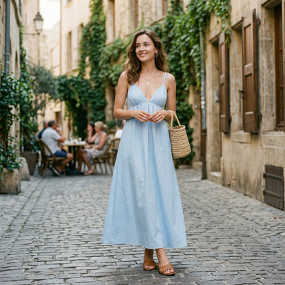 Elegant White Maxi Dress for Women with Open Back Design