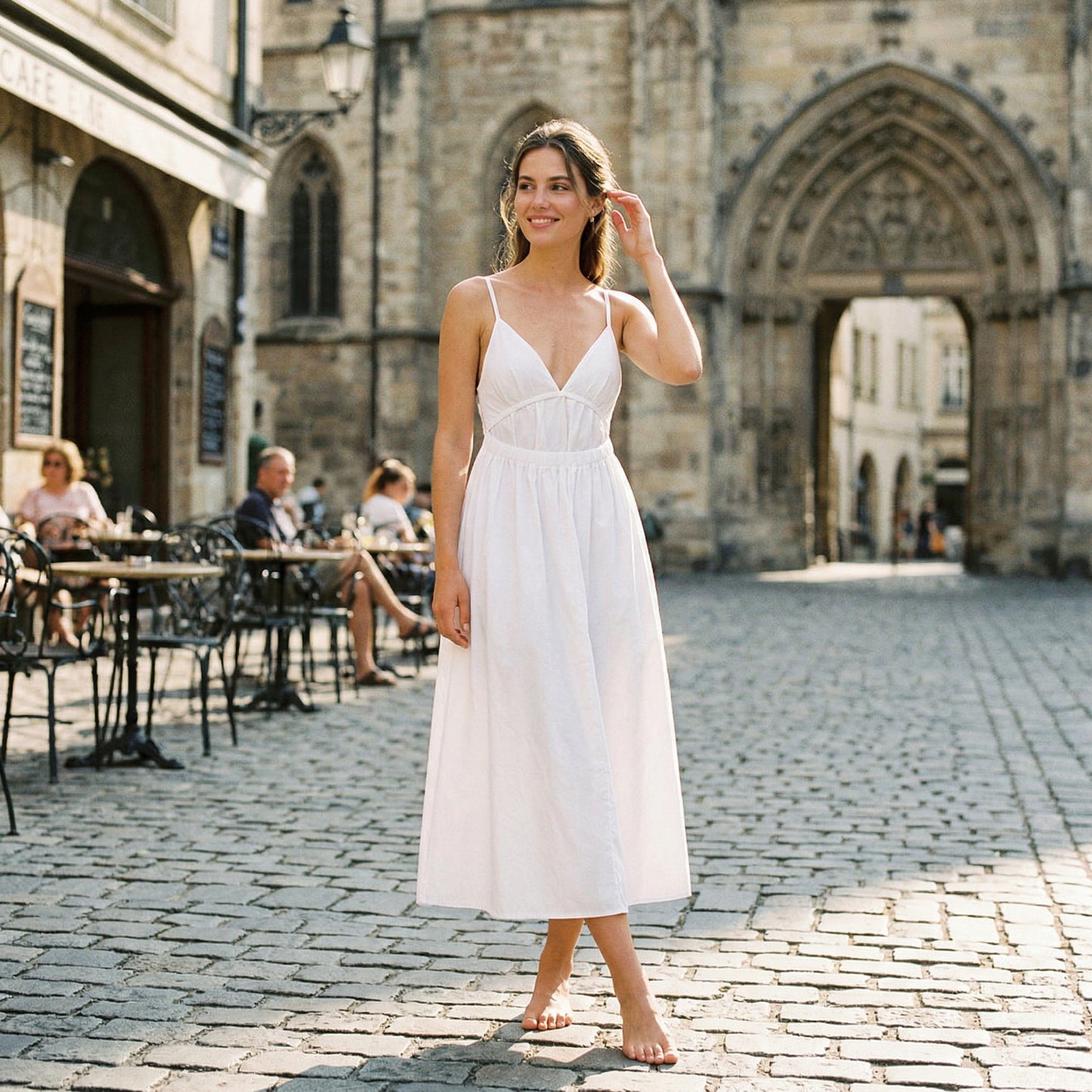 Elegant White Maxi Dress for Women with Open Back Design