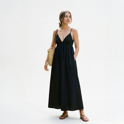 Elegant White Maxi Dress for Women with Open Back Design