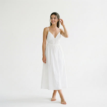 Elegant White Maxi Dress for Women with Open Back Design