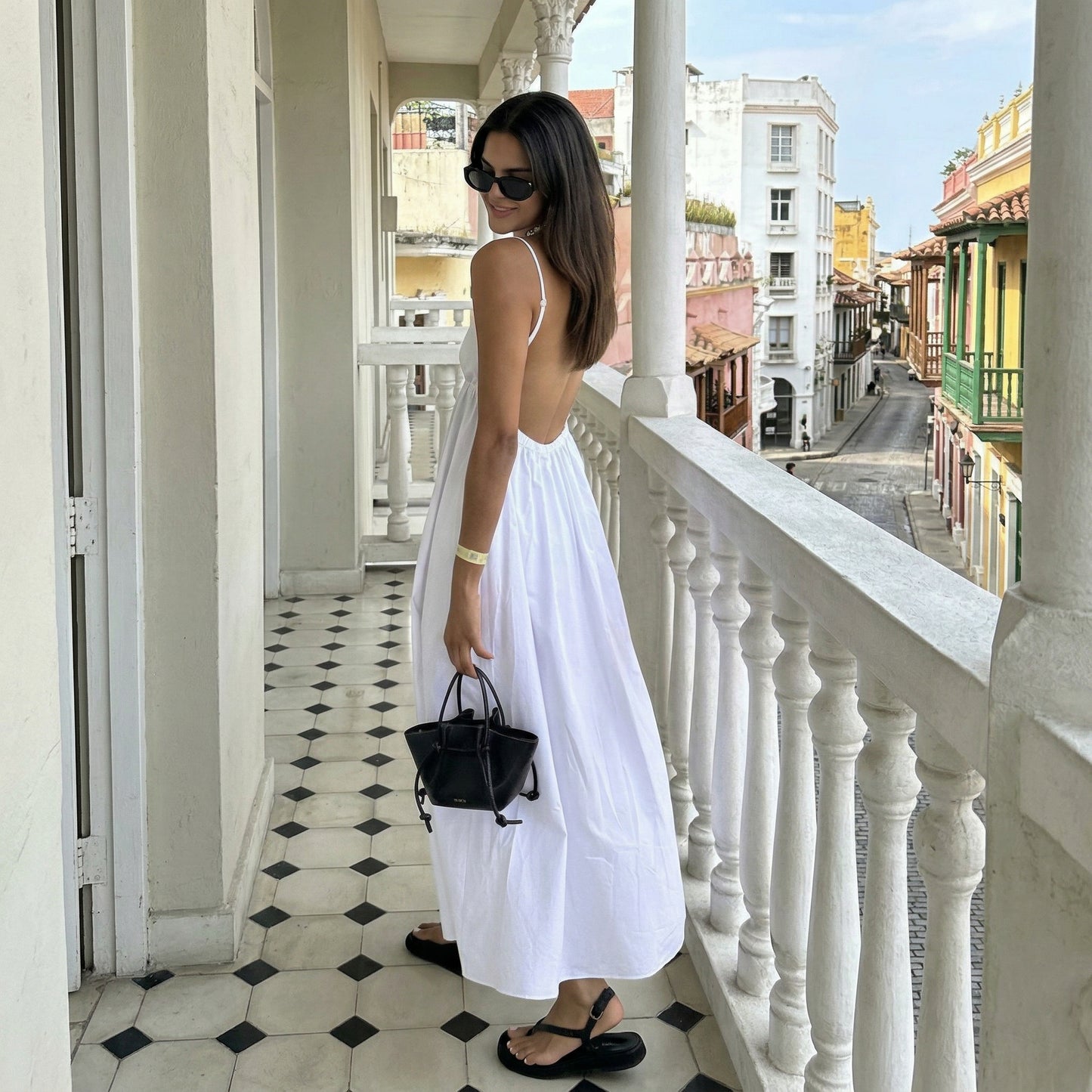 Elegant White Maxi Dress for Women with Open Back Design