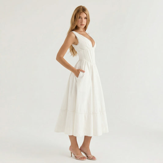 Elegant White Midi Cocktail Dress for Women