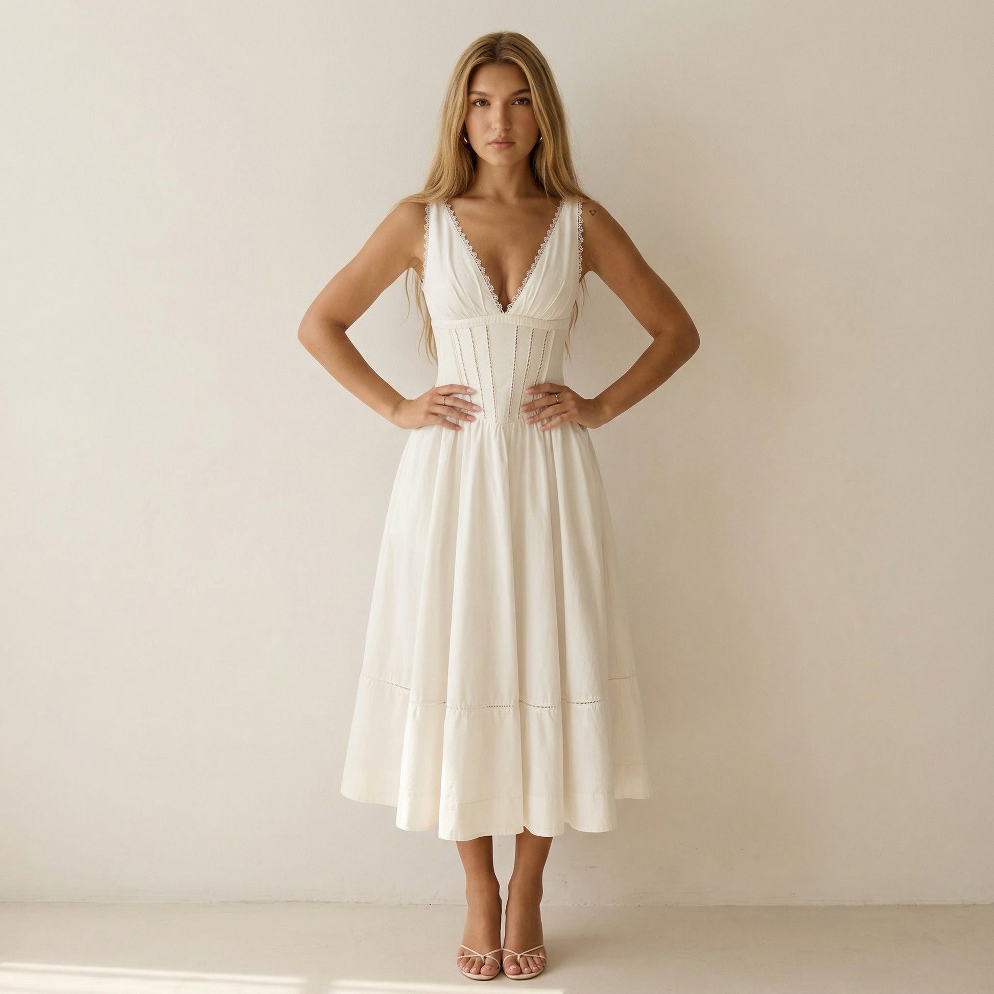 Elegant White Midi Cocktail Dress for Women