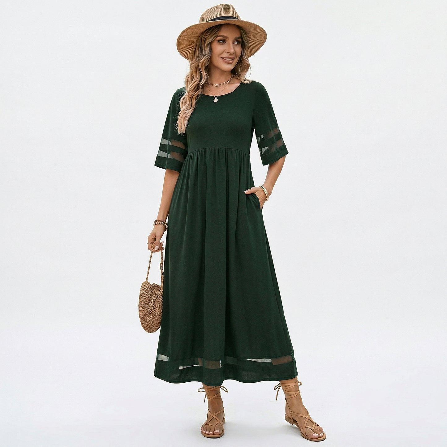 Elegant White Midi Dress for Women with Long Sleeves