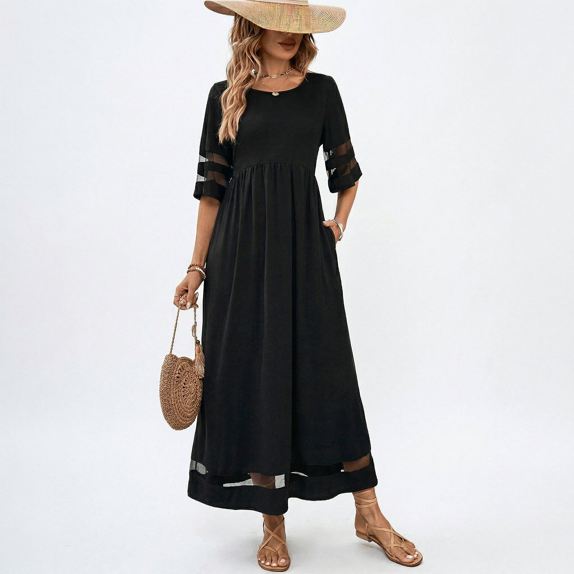 Elegant White Midi Dress for Women with Long Sleeves