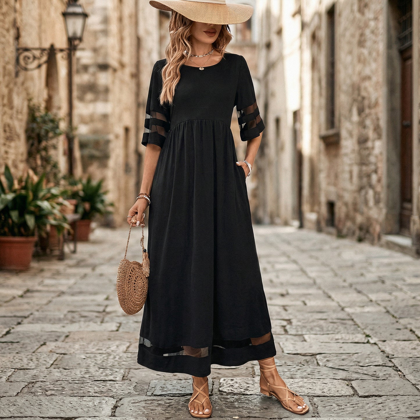 Elegant White Midi Dress for Women with Long Sleeves