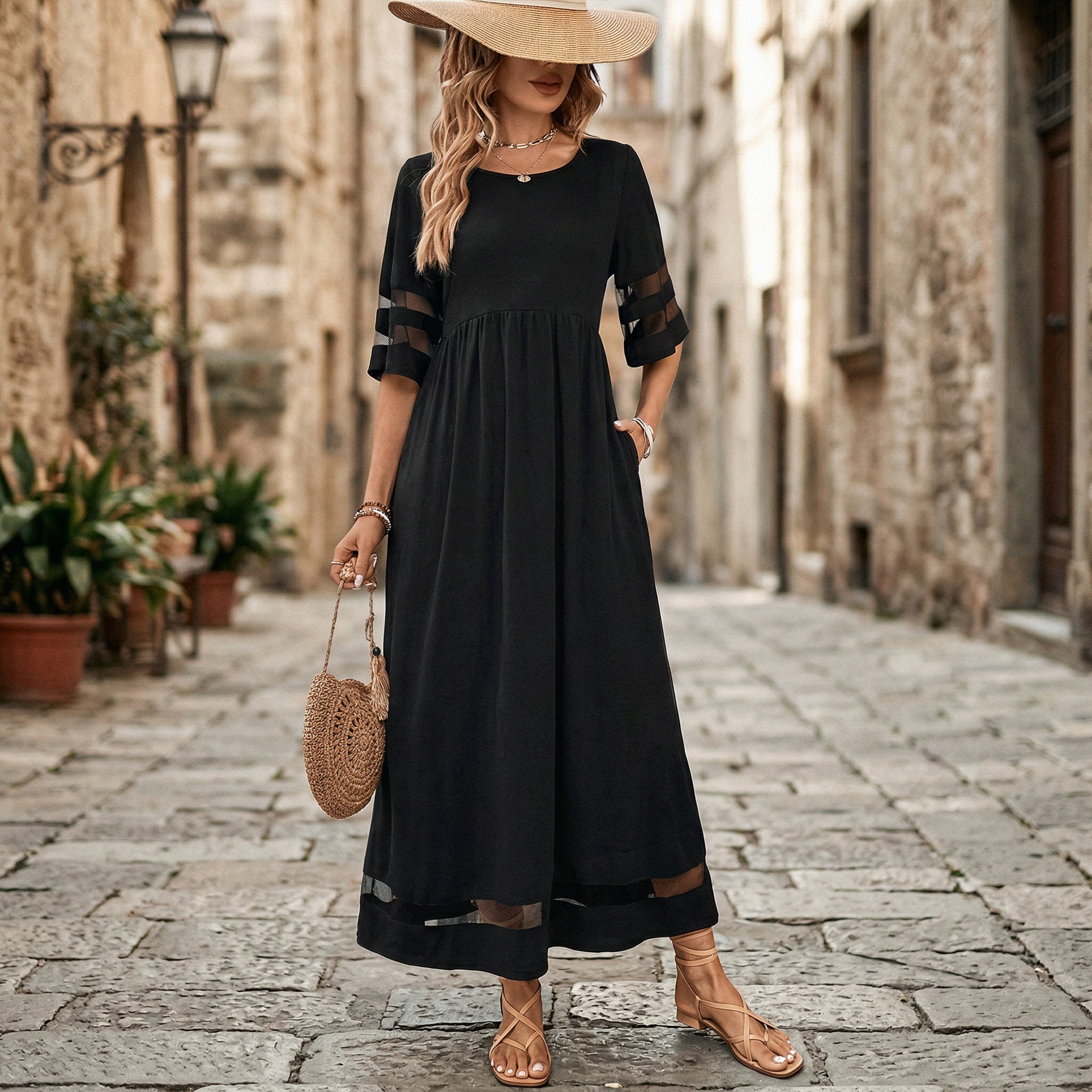 Elegant White Midi Dress for Women with Long Sleeves