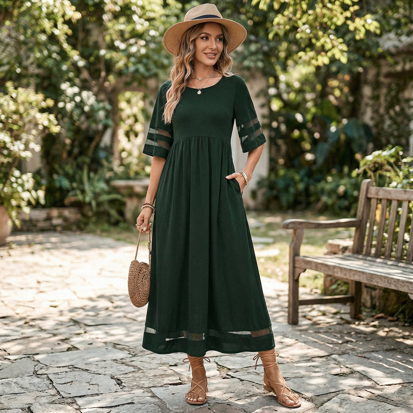 Elegant White Midi Dress for Women with Long Sleeves
