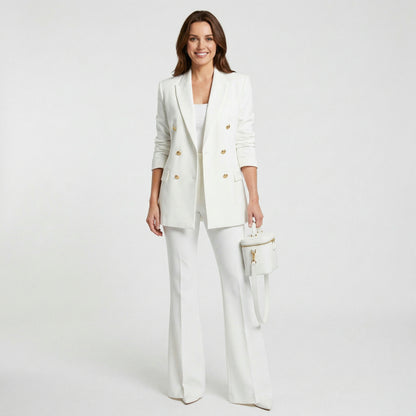 Elegant Women's Suit with Long Jacket and Flared Pants