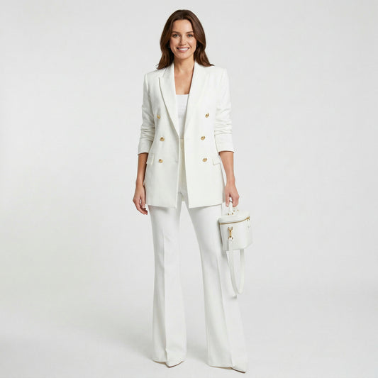 Elegant Women's Suit with Long Jacket and Flared Pants