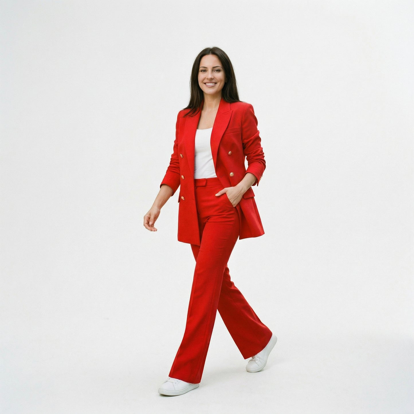 Elegant Women's Suit with Long Jacket and Flared Pants