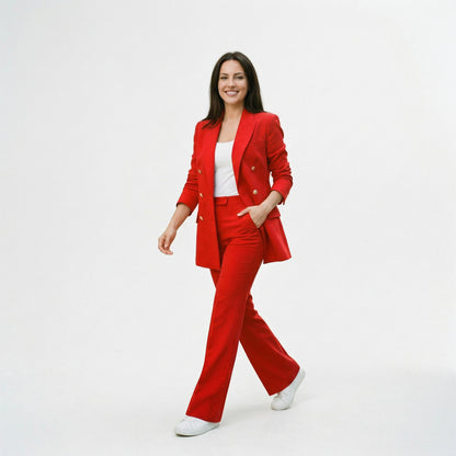 Elegant Women's Suit with Long Jacket and Flared Pants
