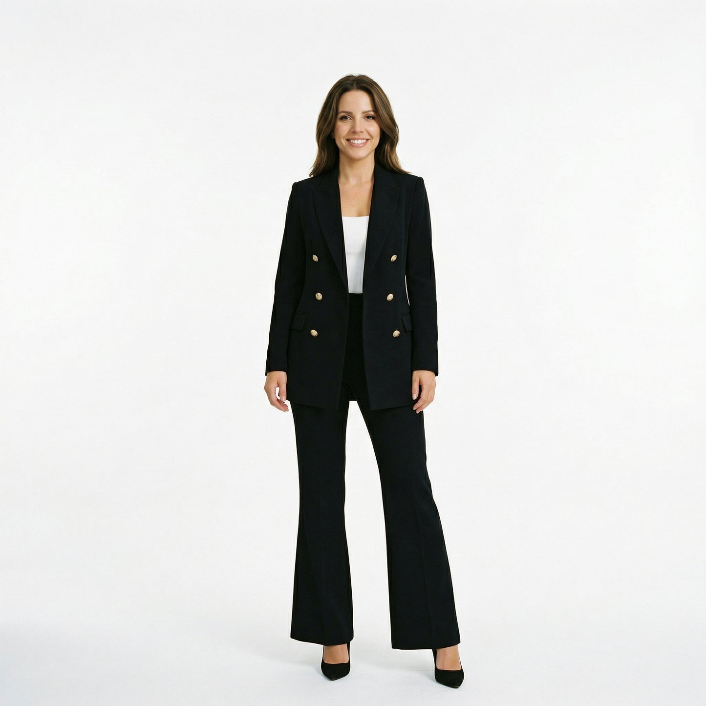 Elegant Women's Suit with Long Jacket and Flared Pants