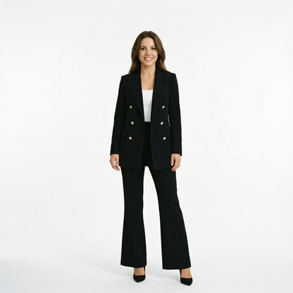Elegant Women's Suit with Long Jacket and Flared Pants